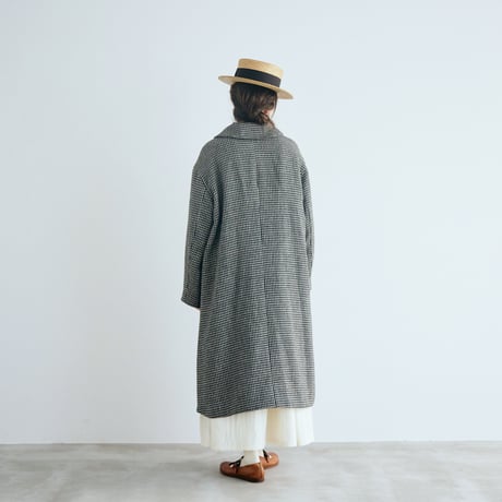 ＜完売しました＞ピエドプール・ウールリネン・フラットカラーコート／ブラック