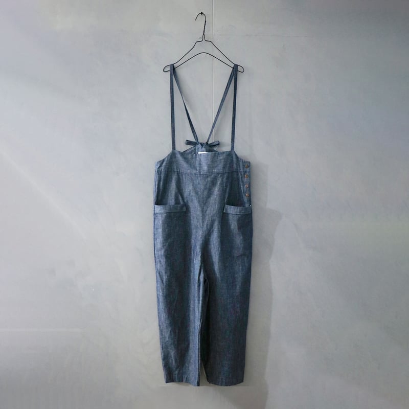 magali マガリ コットンリネン サロペット パンツ デニムブルー コットンリネン・サロペットパンツ／デニムブルー | MAGALI