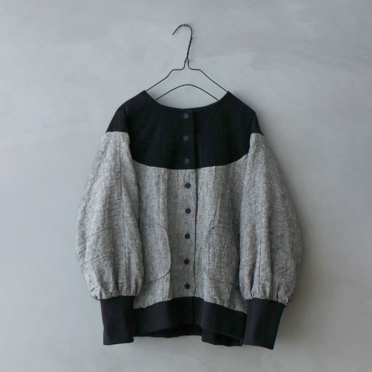 <完売しました>トリプルウォッシュリネン&コーデュロイ·ブルゾン/ブラック