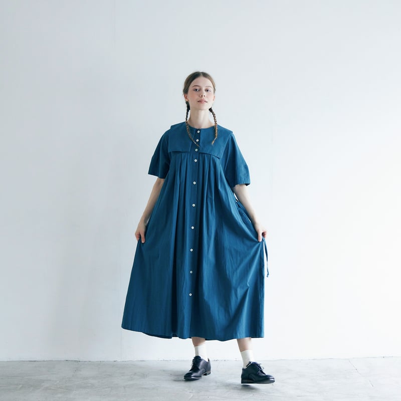 天日干しコットン・スクエアカラー・ワンピース/ディープブルー | MAGALI 天日干しコットン・スクエアカラー・ワンピース/ディープブルー | MAGALI