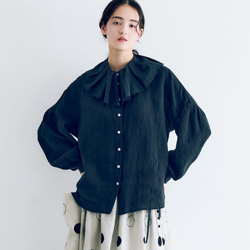 新品タグ付定価以下‼️MAGALI ストライプリネン アンティークカラー ブラウス ストライプリネン・アンティークカラー・ブラウス／ブラック | MAGALI