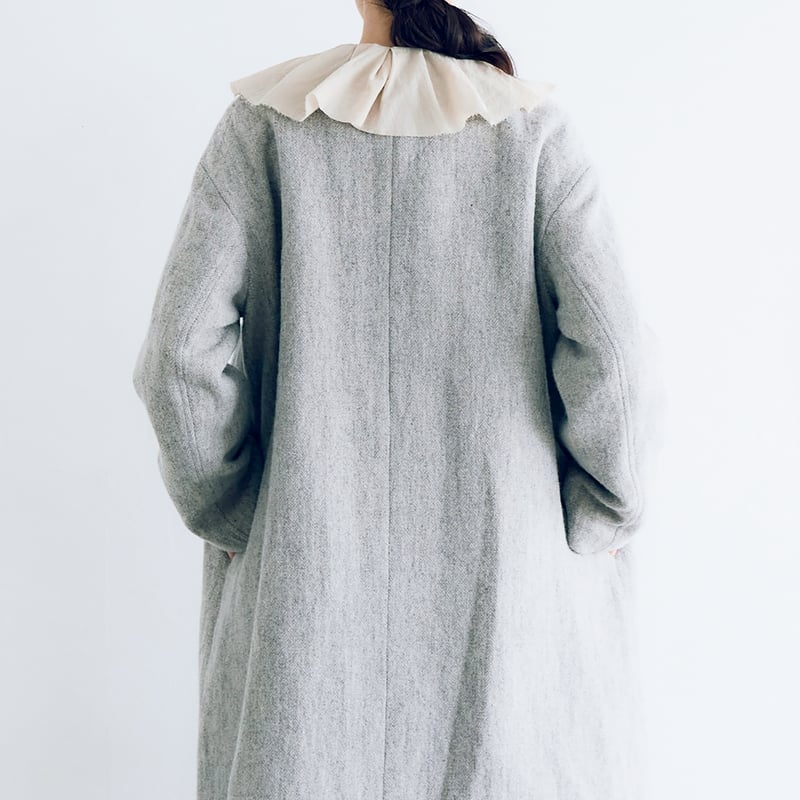 完売しました＞ウールリネンへリンボン・ダブルボタンコート／フォグ