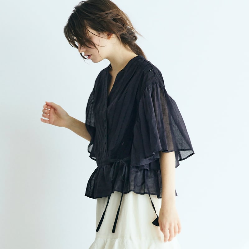 mimi&roger カシュクールブラウス MAGALI マガリ インディゴリネン カシュクール ブラウス bl277-same1
