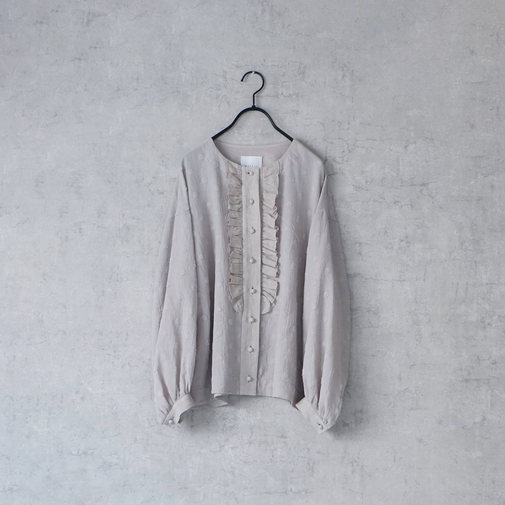 再入荷＞コットンスノードット・フリルブラウス／ラベンダーグレイ