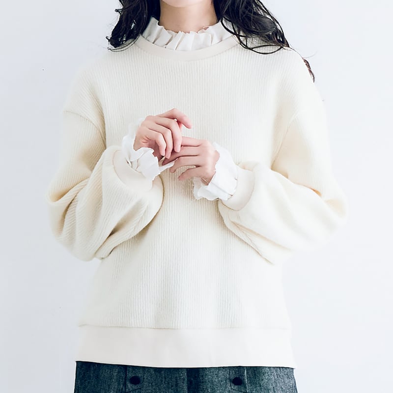 クォーターニット・フリルプルオーバー／アイボリー | MAGALI