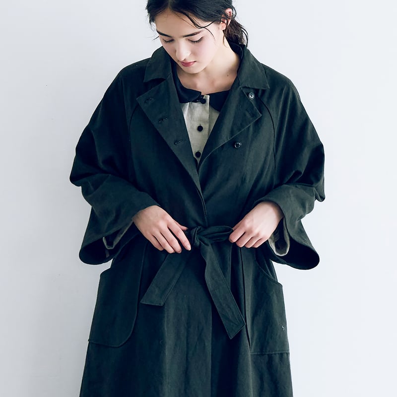 MAGALI ブラック トレンチコート コットンリネン・アンティークキャンバス・トレンチコート／ブラック