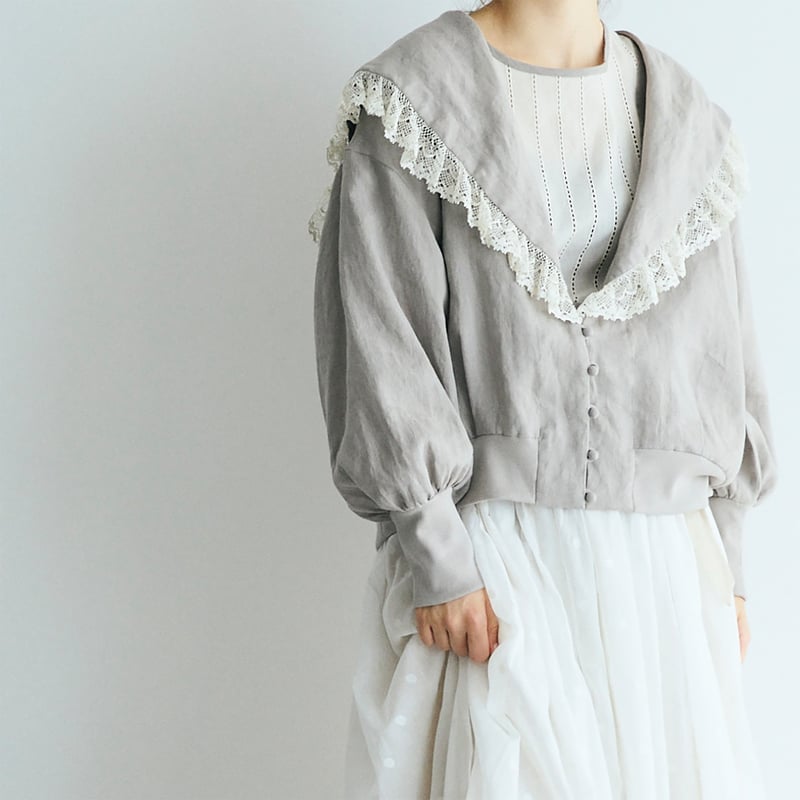 magali 今期完売 コルトレイクリネンレース襟カーディガン MAGALI コルトレイクリネンレース襟カーディガン/グレイ | tenori