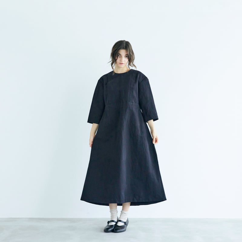 ハイカウントコットンリネン・グレースドレス／ブラック | MAGALI