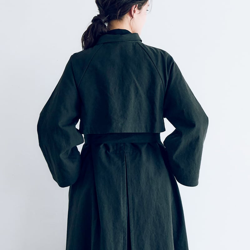 コットンリネン・アンティークキャンバス・トレンチコート／ブラック