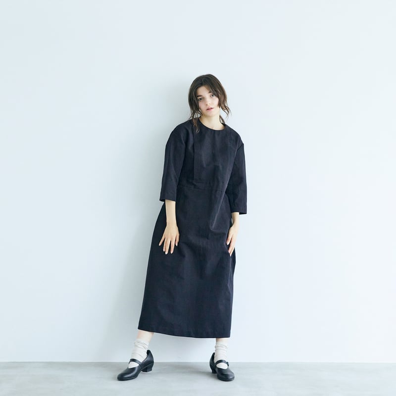 ハイカウントコットンリネン・グレースドレス／ブラック | MAGALI