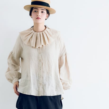 MAGALI ベージュ リネンシャツ MAGALI マガリ コットンリネンスモールカラーシャツ #ホワイト