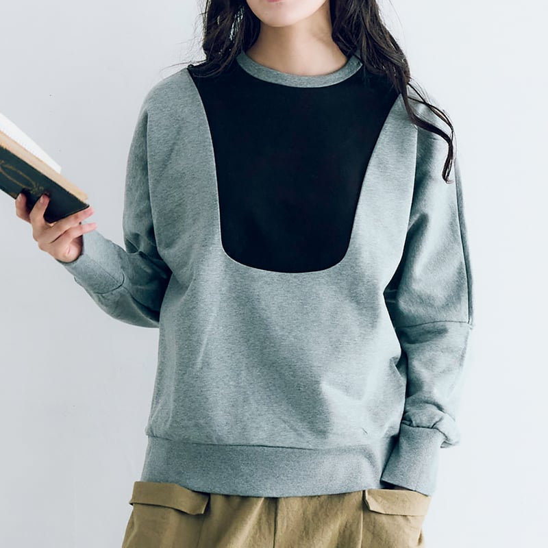 コットンスウェット・スイッチングプルオーバー／ヘザーグレー | MAGALI