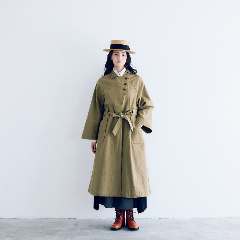 magali コットンリネンフラットカラーコート　ブルー magali コットンリネンフラットカラーコート ブルー magali