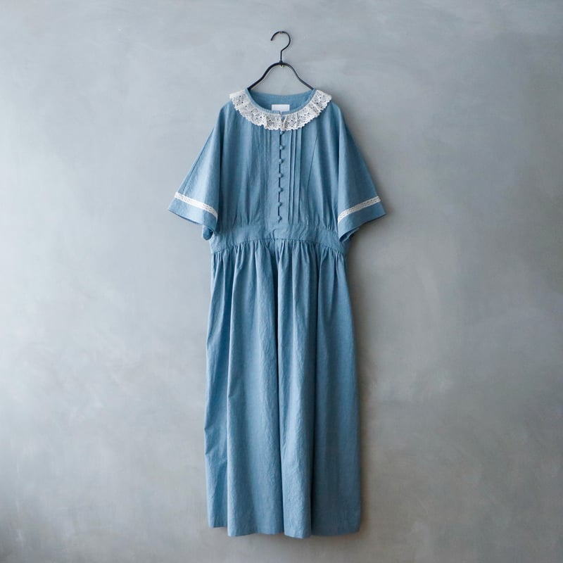 コットンリネン・ファナージュ・クラシックワンピース／ブルー | MAGALI