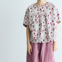 ＜完売しました＞Fleur de brume　コットンリネン・ルーミープルオーバー ／チェリーレッド