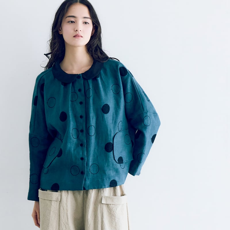 RONDリネン・ラウンドカラーブラウス／ダスティブルー | MAGALI