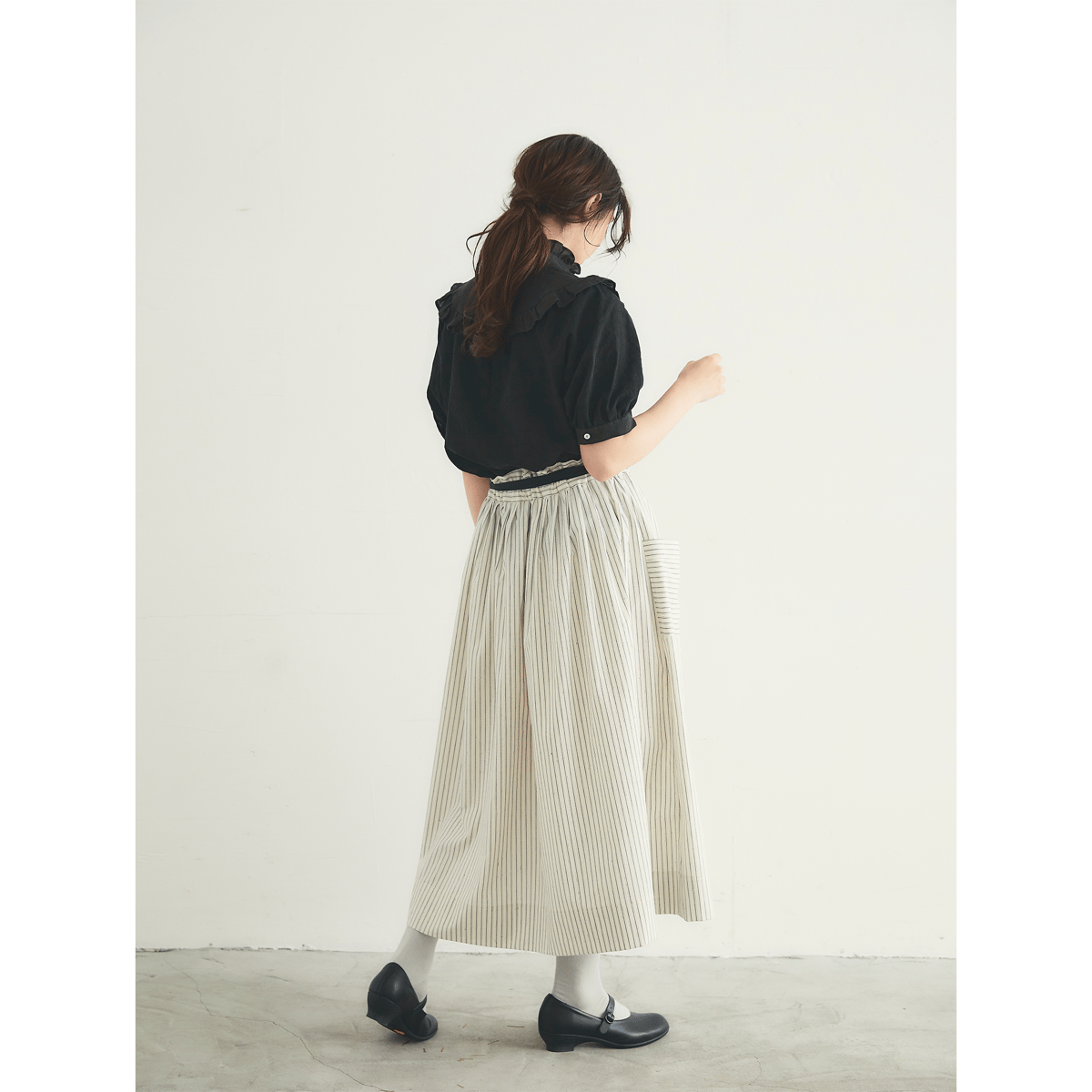 ストライプコットン・ロングスカート／ホワイト | MAGALI