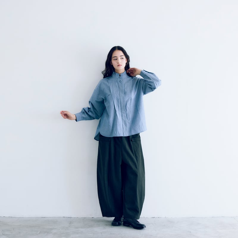 magali コットンリネンフラットカラーコート　ブルー magali コットンリネンフラットカラーコート ブルー