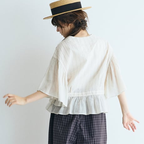 ＜完売しました・WEB限定＞コットンレース・カシュクールブラウス／アイボリー