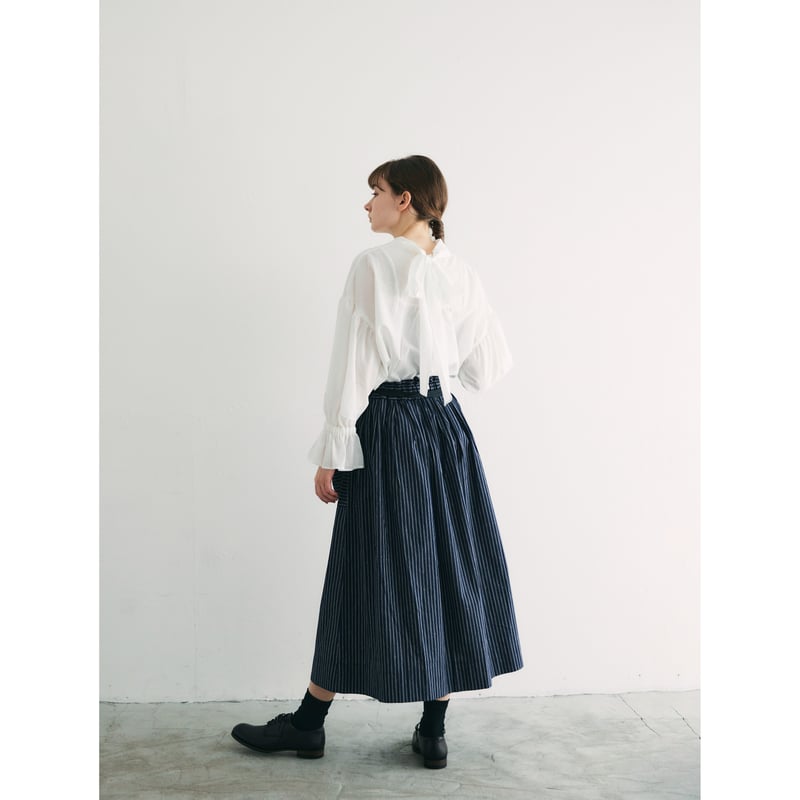 ストライプコットン・ロングスカート／ネイビー | MAGALI