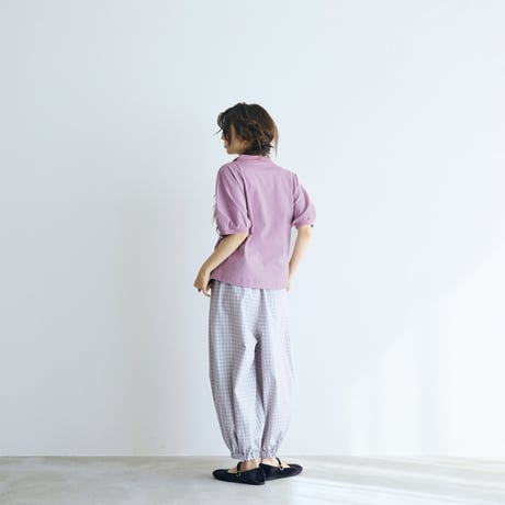 ＜完売しました＞コットン天竺・ギャザースリーブ・カットソー／パープル