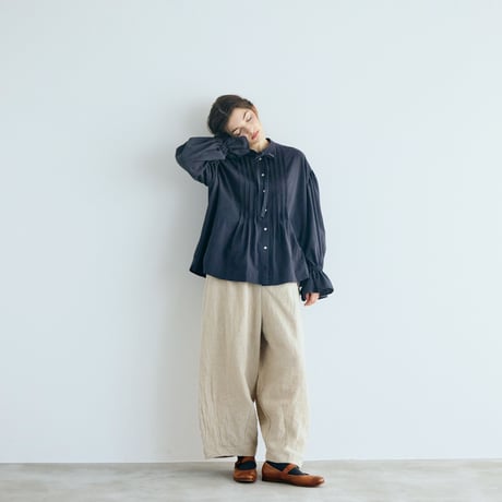 天日干しコットン・ボウタイブラウス／チャコール