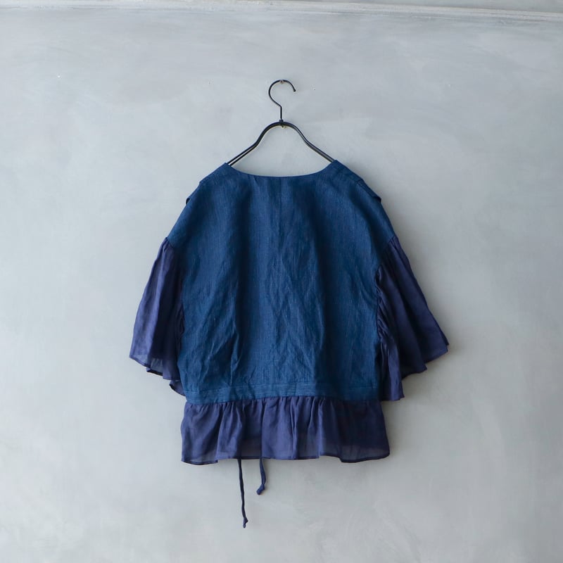 完売しました＞インディゴリネン・カシュクールブラウス／ネイビー