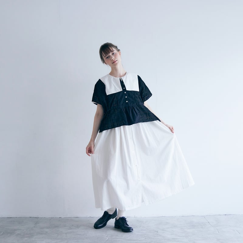 天日干しコットン・スクエアカラー・ワンピース／ホワイト | MAGALI