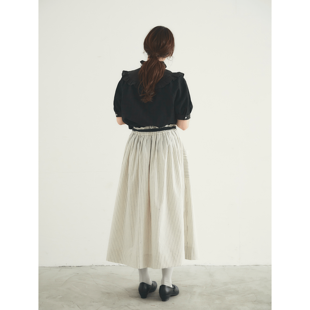 ストライプコットン・ロングスカート／ホワイト | MAGALI 