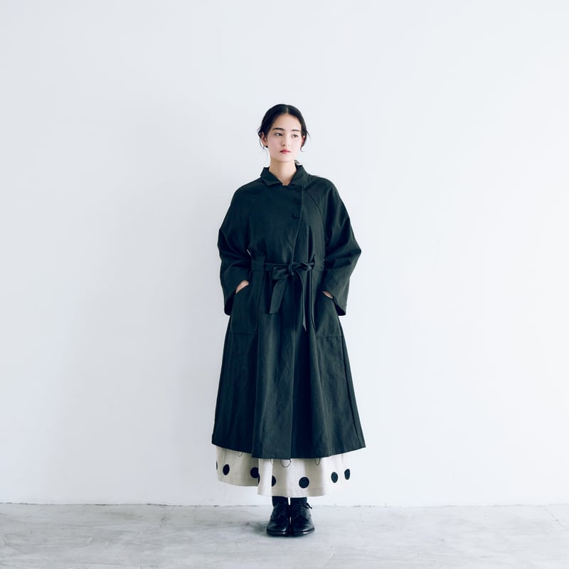 コットンリネン・アンティークキャンバス・トレンチコート／ブラック