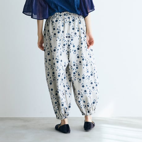 ＜完売しました＞Fleur de brume　コットンリネン・バルーンギャザーパンツ ／ダスティブルー