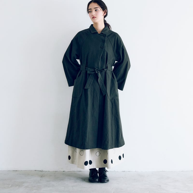 コットンリネン・アンティークキャンバス・トレンチコート／ブラック