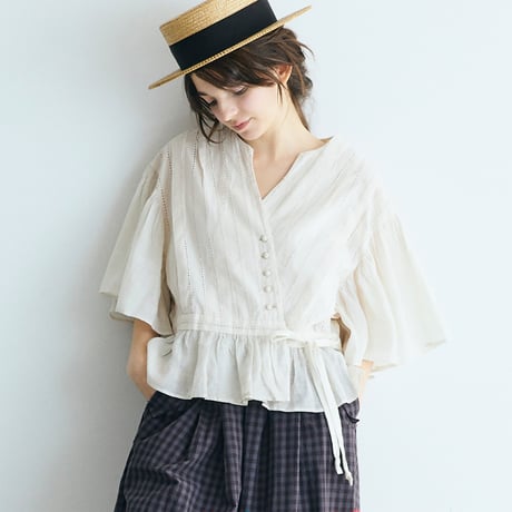 ＜完売しました・WEB限定＞コットンレース・カシュクールブラウス／アイボリー