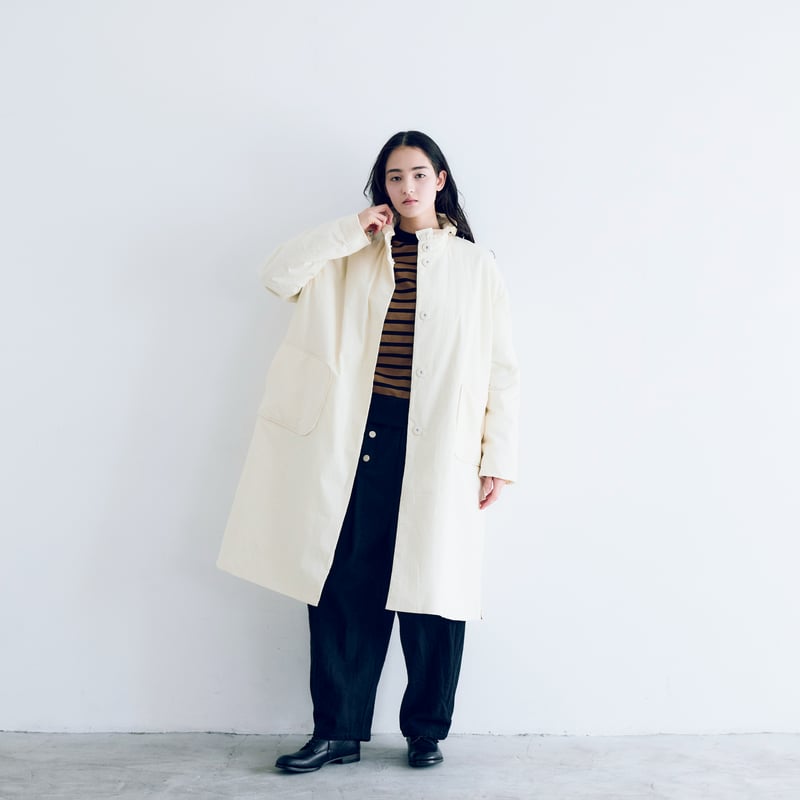 オールドコットンナイロンリネン・フリルカラーパディットコート