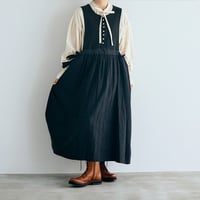 コットンリネン・ピンチェック・タブリエワンピース／チャコール