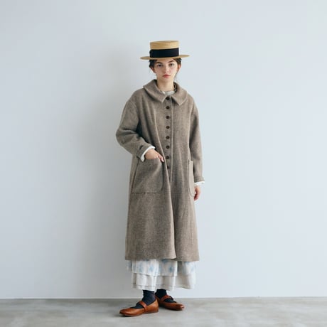 ＜完売しました＞トラディショナルウール・フラットカラーコート／ベージュ