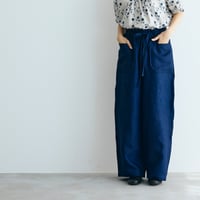 ＜完売しました＞インディゴリネン・ロングパンツ／ネイビー