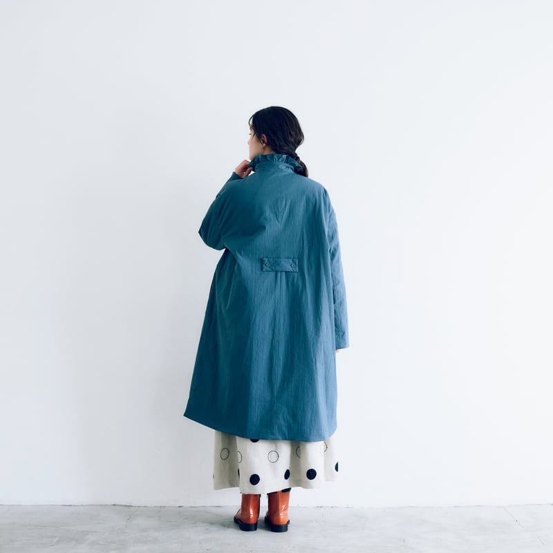 オールドコットンナイロンリネン・フリルカラーパディットコート