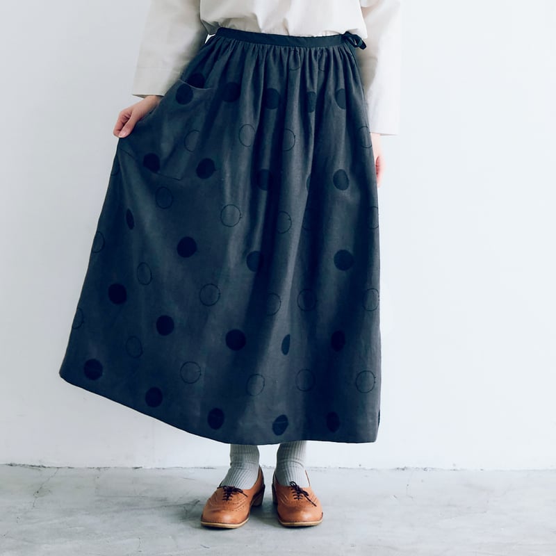 Rene ❁ フレンチリネン お花ボタンスカート38 Rene ❁ フレンチリネン