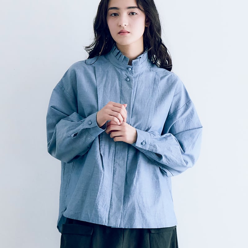 magali コットンリネンフラットカラーコート　ブルー magali コットンリネンフラットカラーコート ブルー magali
