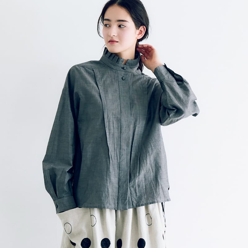 magali コットンリネンフラットカラーコート　ブルー magali コットンリネンフラットカラーコート ブルー magali