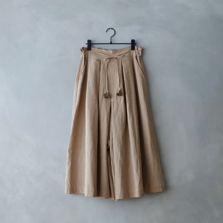 ＜完売しました＞リネンコットンストライプ・タックワイドパンツ／ベージュ