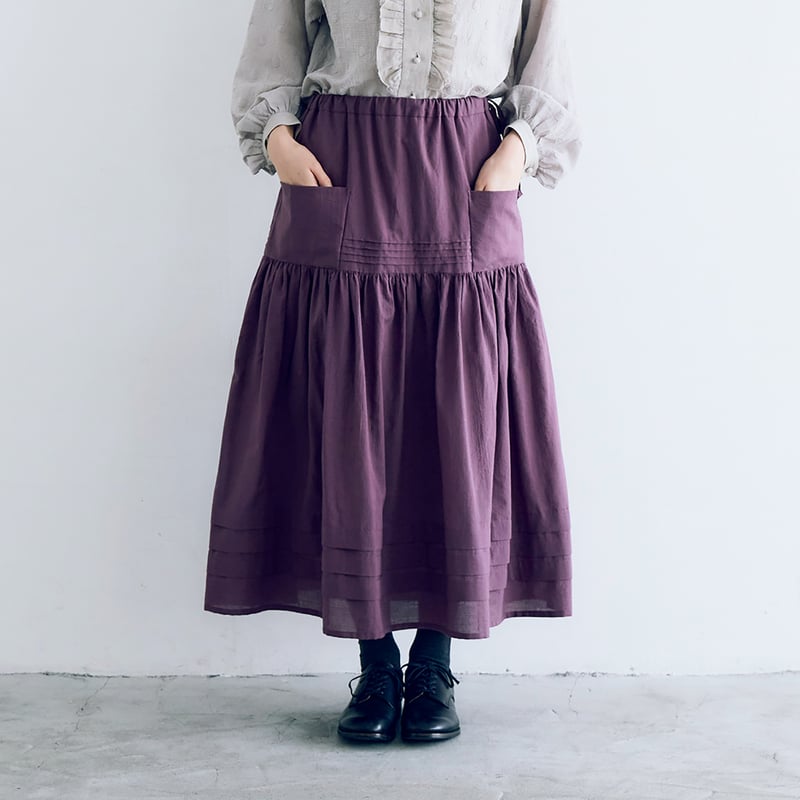 コットンシルク・ピンタックスカート／プリュヌ | MAGALI