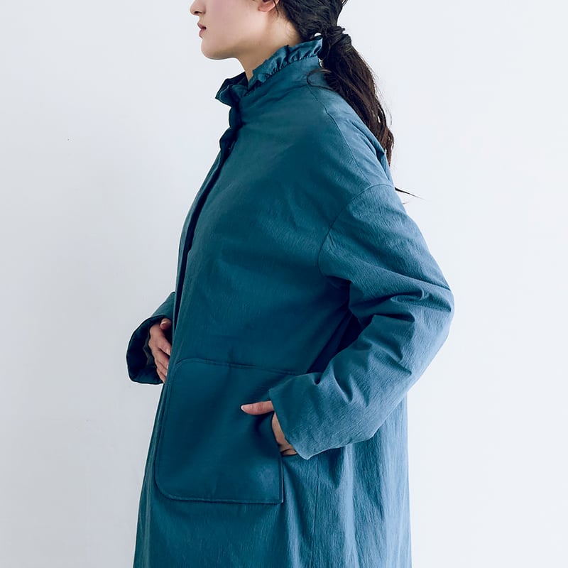 オールドコットンナイロンリネン・フリルカラーパディットコート