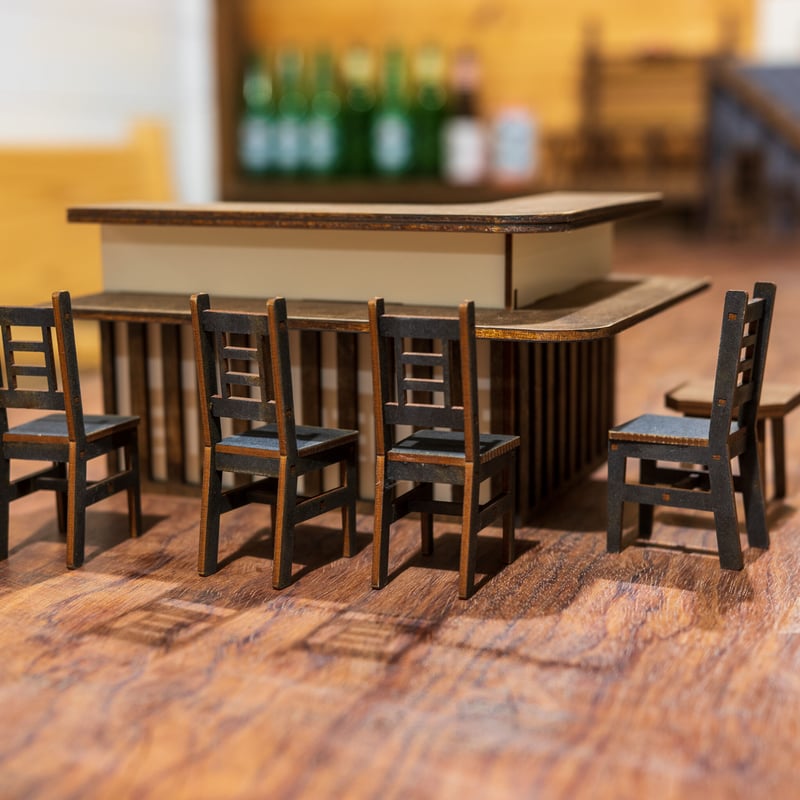 1/10スケールミニチュア家具 居酒屋カウンター椅子セット 大好評再販