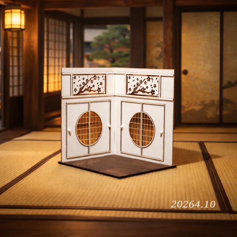 1/10スケールドールハウス｜和風丸窓障子背景｜桜装飾和室ルームセット