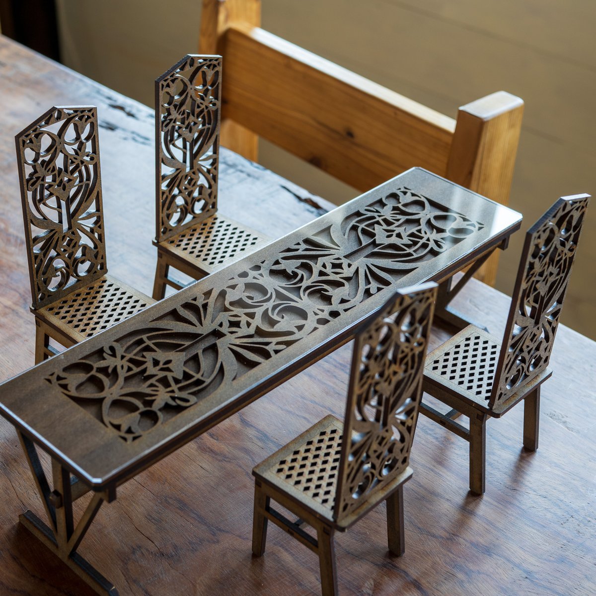 1/3【専用出品】 ガラステーブル チェア2脚セット 薔薇 モチーフ