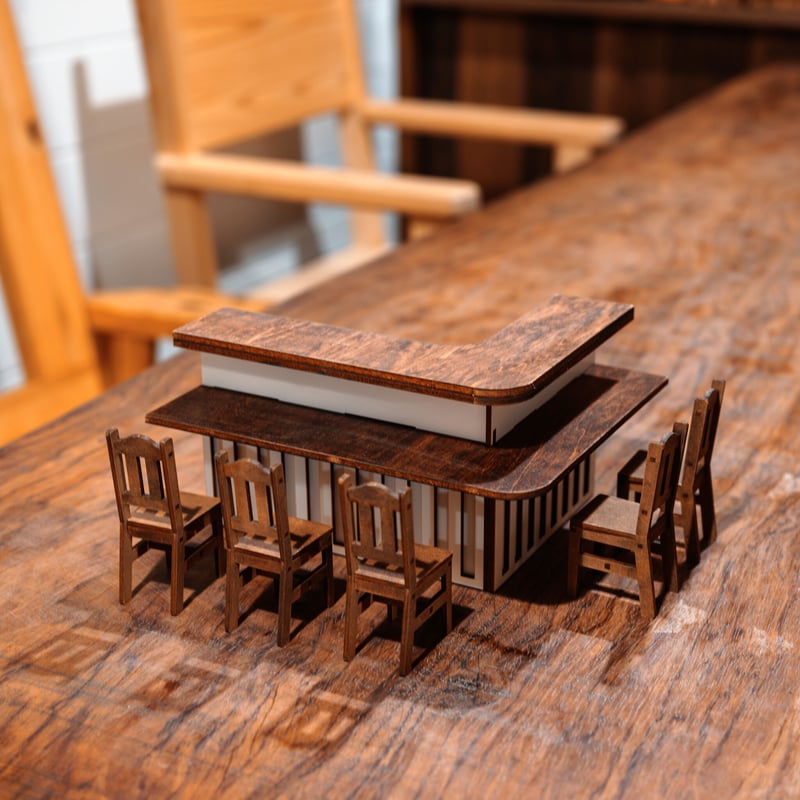 1/10スケールミニチュア家具 居酒屋カウンター洋風椅子セット | kkcompany