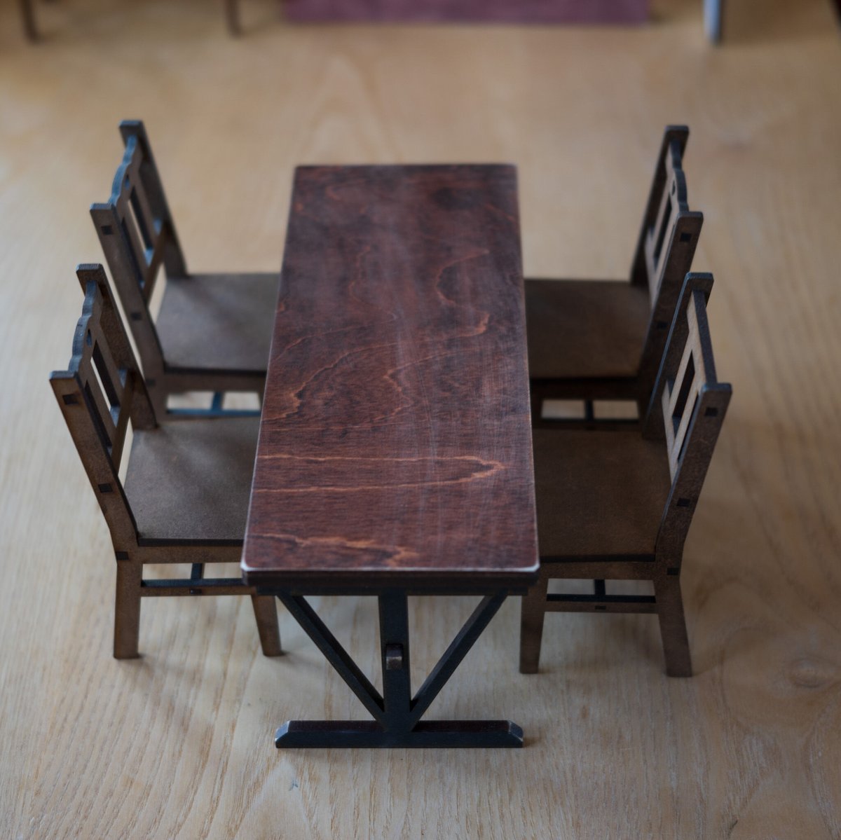 【 六人掛けテーブル×6卓+木の椅子×36脚】建築模型用添景1:50 ミニチュア 六人掛けテーブル×6卓+木の椅子×36脚】建築模型