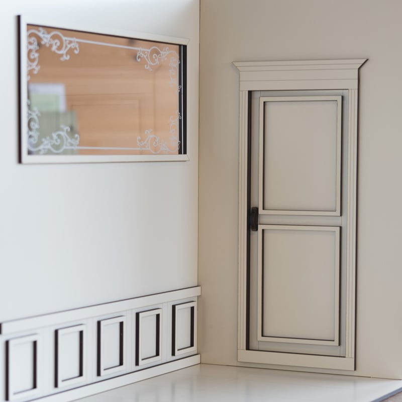 1/6スケールドールハウスホワイト大きな窓アクリル印刷 ドア | kkcompany